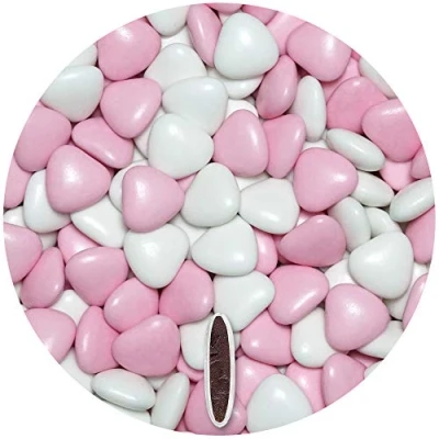Afbeelding van EinsSein Chocolade bruiloftdragees, hart, medium wit roze mengeling, doop, communie, amandelen, feesten, gekleurd, goedkoop, 1 kg, zie etiket op de doos voor inhoud