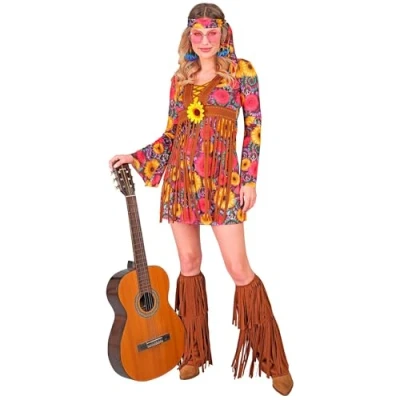 Afbeelding van Widmann Hippie Kostuum Taylor Music Vrouw Roze, Bruin Large Carnavalskleding Verkleedkleding