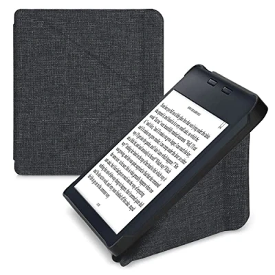 Afbeelding van kwmobile ereader hoesje van stof geschikt voor Kobo Libra 2 Case met magneetsluiting Cover in donkergrijs