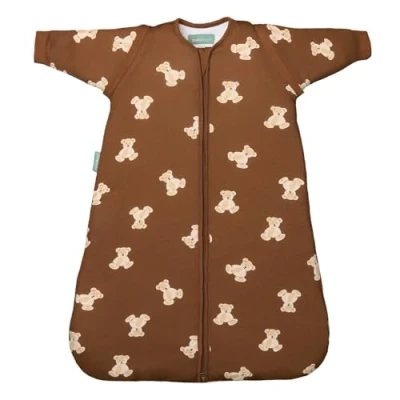 Afbeelding van molis&amp;co Babyslaapzak met afneembare mouwen slaapzak voor baby&#039;s Tog 1 100% katoen (Oeko TexX) luierwissel eenvoudige ritssluiting teddy mokka (6 maanden)