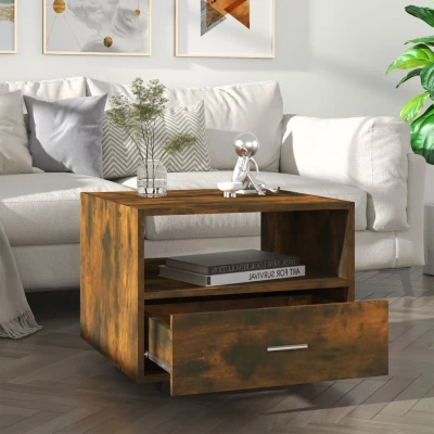 Afbeelding van Salontafel 55x55x40 cm bewerkt hout gerookt eikenkleurig