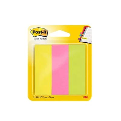 Image de Post it Lot de 3 blocs 100 feuilles &quot;Markers&quot; Néon assortis 25x76mm