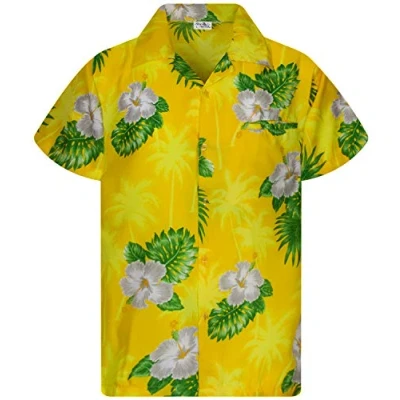 Afbeelding van King Kameha Funky Hawaïhemd voor heren, korte mouwen, borstzak, Hawaï print, Kleine bloemen, gele bloem