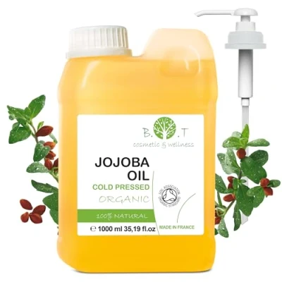 Afbeelding van Jojoba olie, pure biologische gezichtsolie, massageolie, make upremolie, gezicht, haar, striae, zwangerschap, lichaamsolie, baardolie, 1000 ml