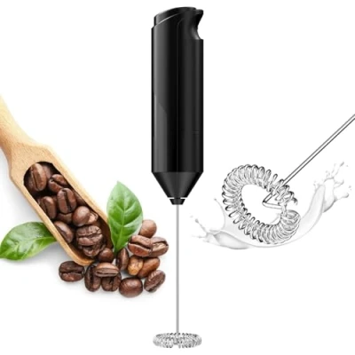 Afbeelding van Uootach Elektrische melkopschuimer, roestvrijstalen draagbare melkschuim, werkt op batterijen, mixer voor cappuccino, matcha, mousserende koffie, zwarte melk).