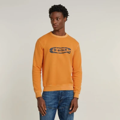 Afbeelding van G STAR Destroyed LOGO Washed Sweater, Heren, Maat: Medium, Marmalade gd