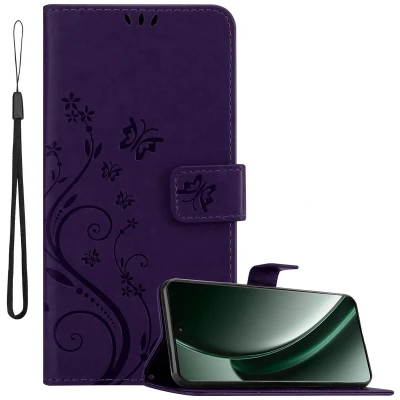 Afbeelding van Cadorabo Hoesje geschikt voor Realme GT6 in BLOEMEN DONKER PAARS Beschermhoes bloemmotief met magnetische sluiting, standfunctie en kaartsleuven Book Case Cover Etui