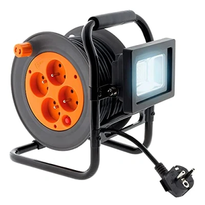 Afbeelding van Zenitech Elektrische haspel 4 stopcontacten 16 A 2P+T met led projector 10 W kabel HO5VV F 3G1 15 m kabelgeleiding