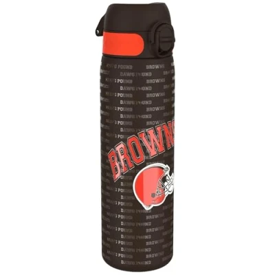 Image de NFL Browns Bouteille d&#039;eau en acier légère, 600 ml/20 oz, non isolée, étanche, facile à ouvrir, verrouillage sécurisé, passe au lave vaisselle, couvercle rabattable, compatible porte gobelet