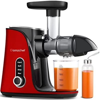 Afbeelding van AMZCHEF Sapcentrifuge voor groenten en fruit, 2 snelheidsmodi, met draagbare fles kopjes, BPA vrij, intelligente led omgekeerde functie, rood