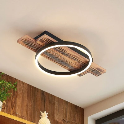 Afbeelding van Lindby LED plafondlamp met dimmer 1licht Aluminium, dennenhout H: 5.3 cm Licht hout Inclusief lichtbron