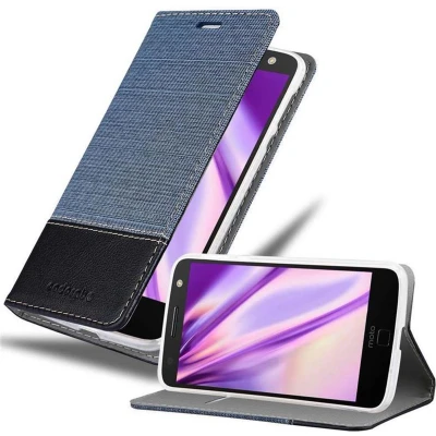 Afbeelding van Cadorabo Hoesje geschikt voor Motorola MOTO Z FORCE in DONKERBLAUW ZWART Beschermhoes met magnetische sluiting, standfunctie en kaartvakje Book Case Cover Etui
