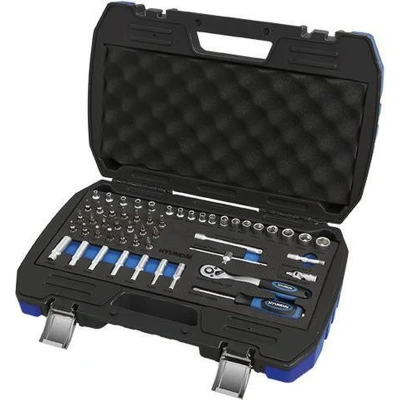 Afbeelding van Hyundai 52 delige set doppen en bits 1/4&#039;&#039; CrV dopsleutels schroefbits in stijlvolle opbergkoffer