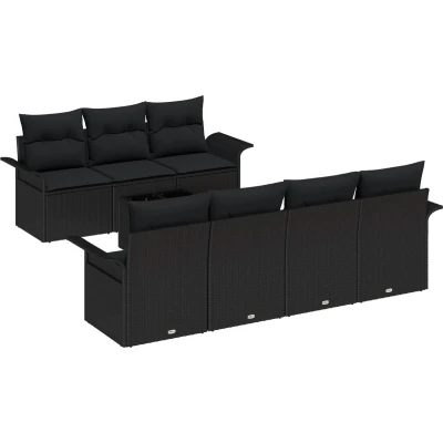 Afbeelding van vidaXL 8 delig tuinset met kussens in zwart poly rattan