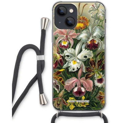 Afbeelding van Case Company® hoesje met Koord geschikt voor iPhone 13 Haeckel Orchidae Telefoonhoesje Zwart Extra Bescherming aan alle Kanten en Over de Schermrand