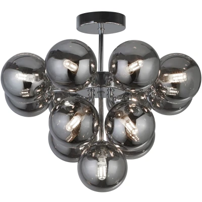 Afbeelding van Searchlight Berry Plafondlamp Ø 41 X 35 Cm Chroom En Gerookt Glas
