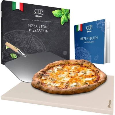 Afbeelding van CLP Pizzasteen set Met receptenboek Voor oven of bbq 38x30 cm Schep