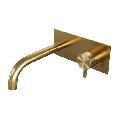 Afbeelding van Brauer Gold Edition Wastafelmengkraan inbouw gebogen uitloop links hendel kort smal afdekplaat model B 1 PVD geborsteld goud
