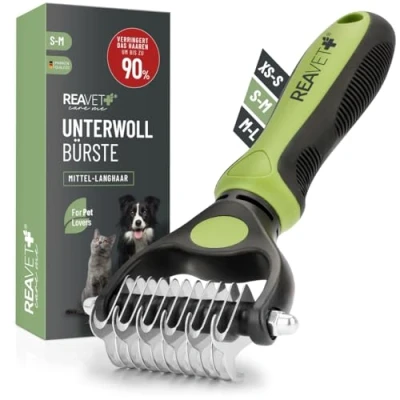 Afbeelding van ReaVET borstel voor honden en katten, ondervachtborstel lang haar, middelgrote rassen (maat S M), verwijdert ondervacht klitten, met massage effect haarbescherming,