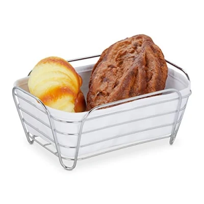 Afbeelding van Relaxdays Broodmand metaal stoffen inzet broodmandje mandje broodjes modern wit