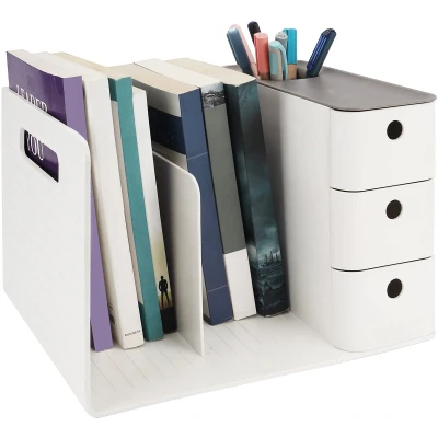 Afbeelding van Belle Vous Witte Desktop Organizer met 3 Lades PP Plastic Multifunctionele Opslag Doos Bureau Bovenplank Rek voor Kantoorbenodigdheden, Papieren, Boeken, Pennen/Potloden &amp; Schrijfwaren