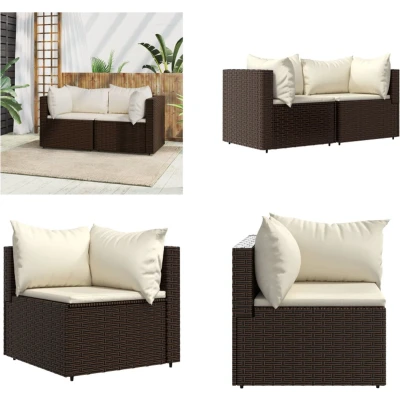 Afbeelding van Tuinhoekbanken met kussens 2 st poly rattan bruin