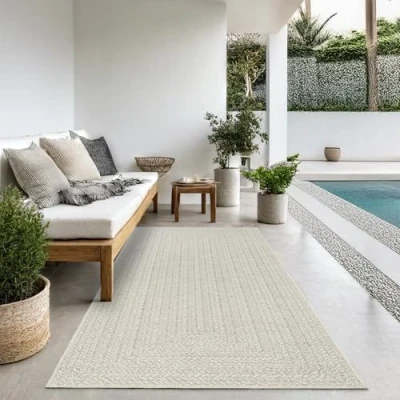 Afbeelding van the carpet Kansas Robuust in en outdoor vloerkleed met een natuurlijke jute look, weerbestendig, geschikt voor terras tuin, Cream, 080 x 250 cm