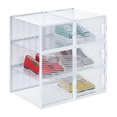 Afbeelding van Relaxdays schoenenbox transparant set van 6 schoenendoos kunststof tot schoenmaat 45