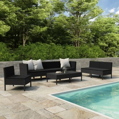 Afbeelding van 9 delige Loungeset met kussens poly rattan zwart