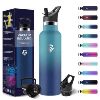 Afbeelding van HoneyHolly 750 ml thermosfles, BPA vrij, dubbelwandig, vacuüm, 18/8 roestvrij staal, stalen fles met rietje, thermosfles voor badkamer
