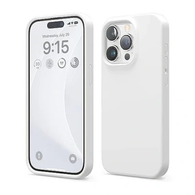 Afbeelding van elago Liquid siliconen hoesje compatibel met iPhone 15 Pro, hoogwaardige kwaliteit, integraal beschermend omhulsel [4 laags schokbestendige structuur], zachte anti kras microvezel voering (wit)