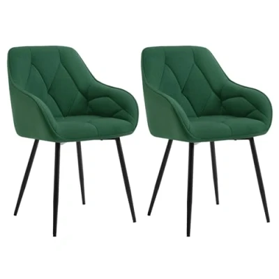 Afbeelding van WOLTU EZS02dgn 2 Set van eetkamerstoelen, keuken, woonkamer, ergonomisch, met armleuningen, gevoerde zitting, fluwelen metalen poten, donkergroen