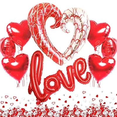 Afbeelding van Love Ballon Rood XXL Folieballon Rode Hartfolieballon Helium en Confetti, Romantische Deco, Decoratie voor Atmosfeer, Huwelijksaanzoek, Valentijnsdag Bruiloft