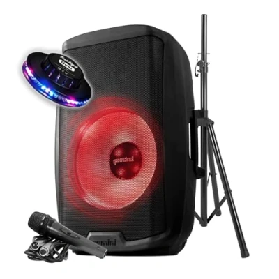 Afbeelding van Gemini AS 2115BT LT PK, Boomer 15 inch, LED 2000W, USB SD Bluetooth TWS FM, voet, microfoon, UFO lichtspel