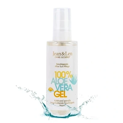 Afbeelding van Jean &amp; Len Après Sun Gel met aloë vera, zonnebrandverzorging, kalmeert en verfrist de huid, hydrateert, siliconenvrij, parabenen, nanodeeltjes emulgatoren, veganistisch, 100 ml