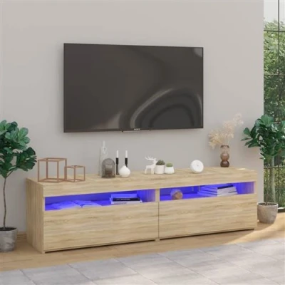 Afbeelding van Tv meubelen 2 st met LED verlichting 75x35x40 cm sonoma eiken