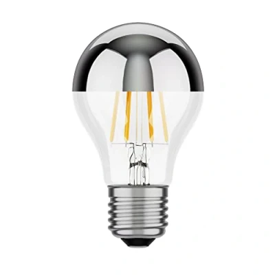 Afbeelding van ledscom.de Ledlamp E27, A60, warm wit (2700 K), 6 W, 667 lm, hoofdspiegel (zilver), peervorm, filament, Edinson, glas, LED, gloeilamp, E27 fitting, spaarlamp,