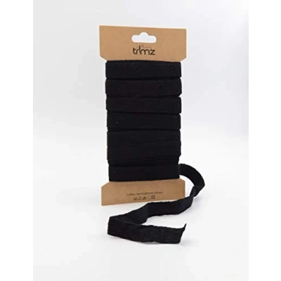 Afbeelding van Trimz Katoenen band, visgraatpatroon, 15 mm x 5 m, zwart