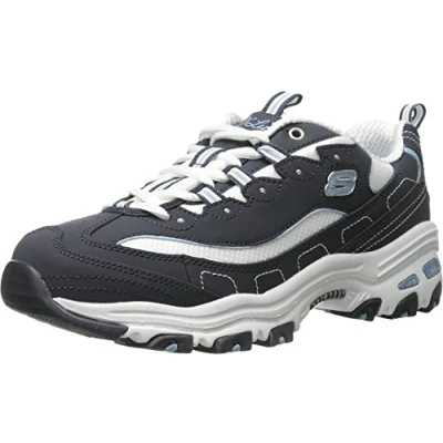 Image de Skechers Baskets D&#039;Lites Biggest Fan pour femme, bleu marine Trubuck maille blanche bordure Carolina, 38 EU