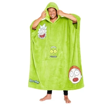 Afbeelding van Rick and Morty Herenhoodie, geruite trui, poncho, oversized, fleece, eenheidsmaat, volwassenen, tieners, Groen lang