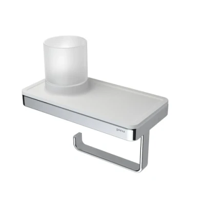 Afbeelding van Geesa Frame closetrolhouder met wit planchet led lichthouder chroom