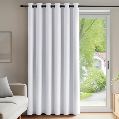 Afbeelding van Deconovo geluidsisolerende gordijnen, voor woonkamer en slaapkamer, modern design met oogjes, 140 x 280 cm (breedte hoogte), No?l Wit, 2 stuks