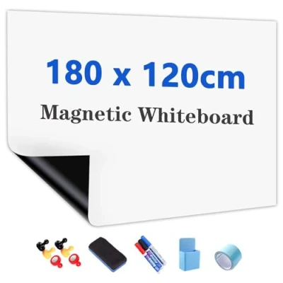 Afbeelding van JOMUSAGA Whiteboard folie, 180 x 120 cm, magnetische sticker met marker, spons en magneten, voor school, kantoor thuis