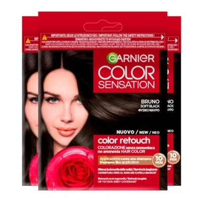 Afbeelding van Garnier Color Sensation Retouch Permanente haarkleur voor herhaling, 100% van het witte haar, eenvoudig aan te brengen, kleur bruin, 3 tinten