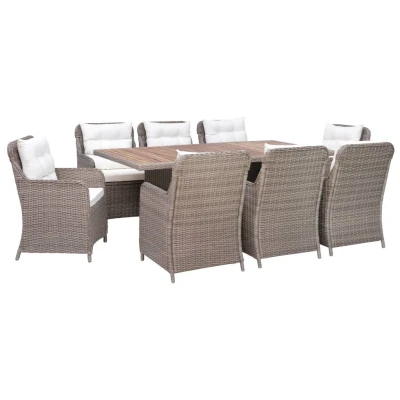 Afbeelding van 9 delige Tuinset met kussens poly rattan bruin