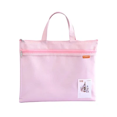 Afbeelding van A4 aktetas met ritssluiting, nylon draagtas, nettas, waterdicht, dubbele kleine etiketten, student, kantoor, reisbenodigdheden, roze