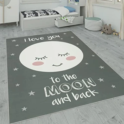 Afbeelding van Paco Home Kindervloerkleed, Kindertijd Met Ster, Maan En Ruitmotieven 80x150 cm