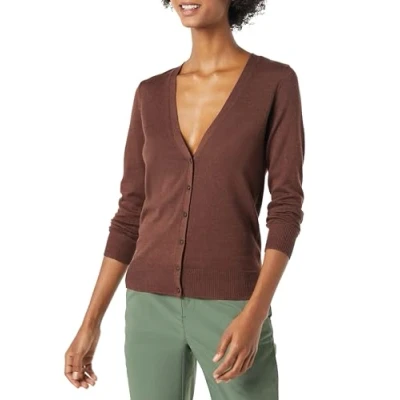 Image de Amazon Essentials Cardigan léger à col en V (grande taille disponible) Kvinnors, Brun Châtaigne Foncé Chiné, XXL