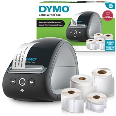 Afbeelding van DYMO LabelWriter 550 Labelprinter Bundle Labelmaker met direct thermisch printen Automatische labelherkenning Drukt adreslabels, verzendlabels, barcodelabels af en meer Tweepolige EU stekker