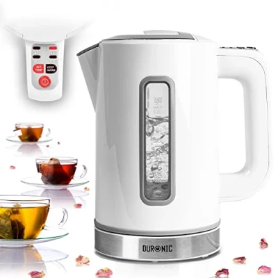 Afbeelding van Duronic EK30 WE Elektrische waterkoker, 3000 W, instelbare temperatuur 40 graden, 60 80 100 1,5 l met antikalkfilter, zichtbaar waterniveau, warmhoudfunctie,